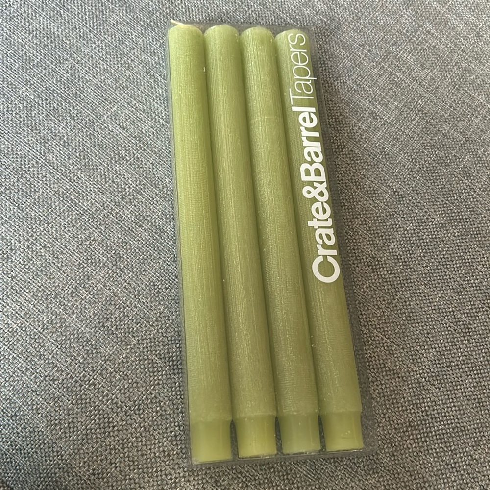 Crate & Barrel Green Glimmer Tapers Candles Set of Four 10” / 25.4cm